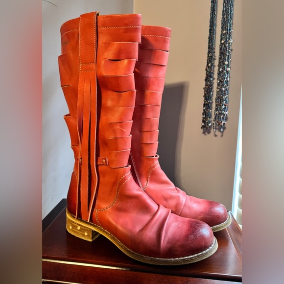 Prophecy Red Leather Tall Boots | Size 40 (US 10) | Made in Portugal - Picture 3 of 10